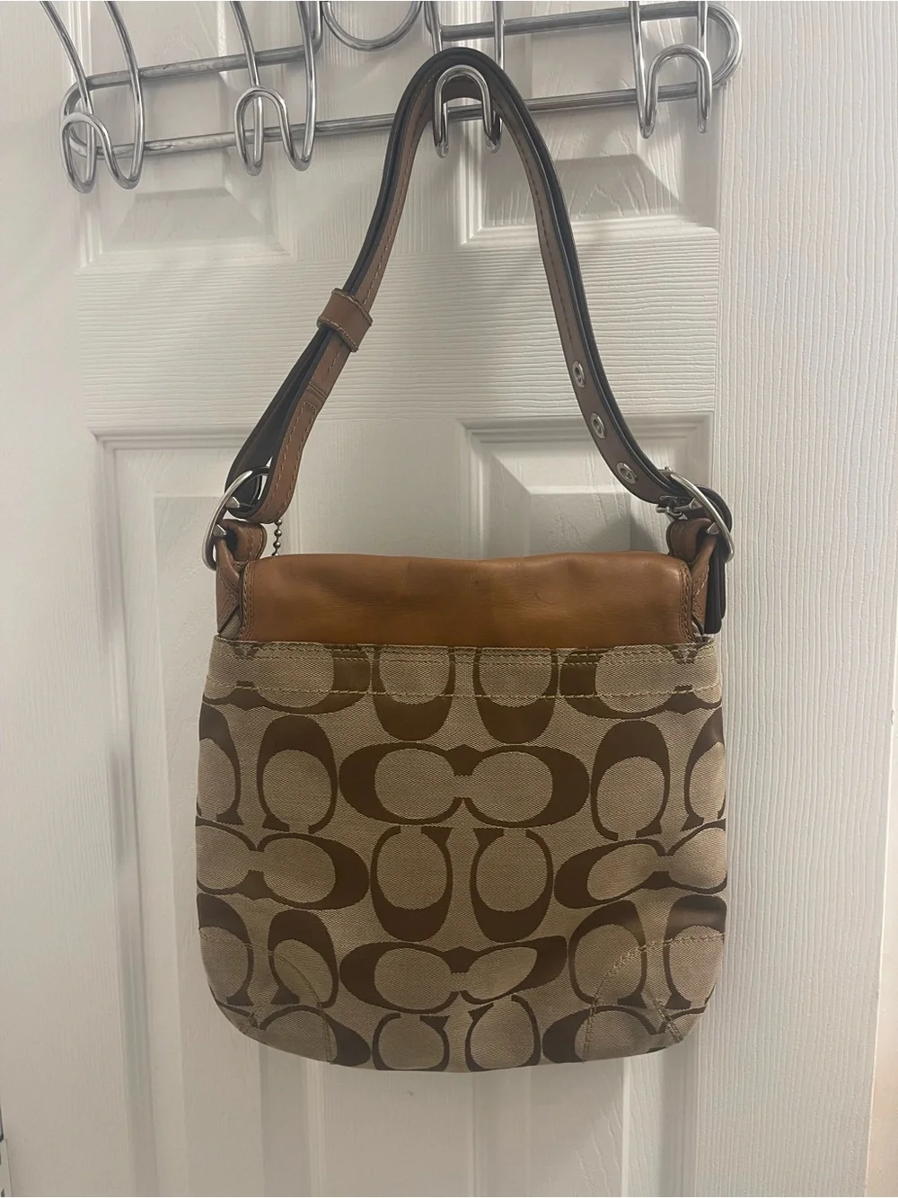 Coach Brown Signature Canvas and Leather Shoulder Bag F13360